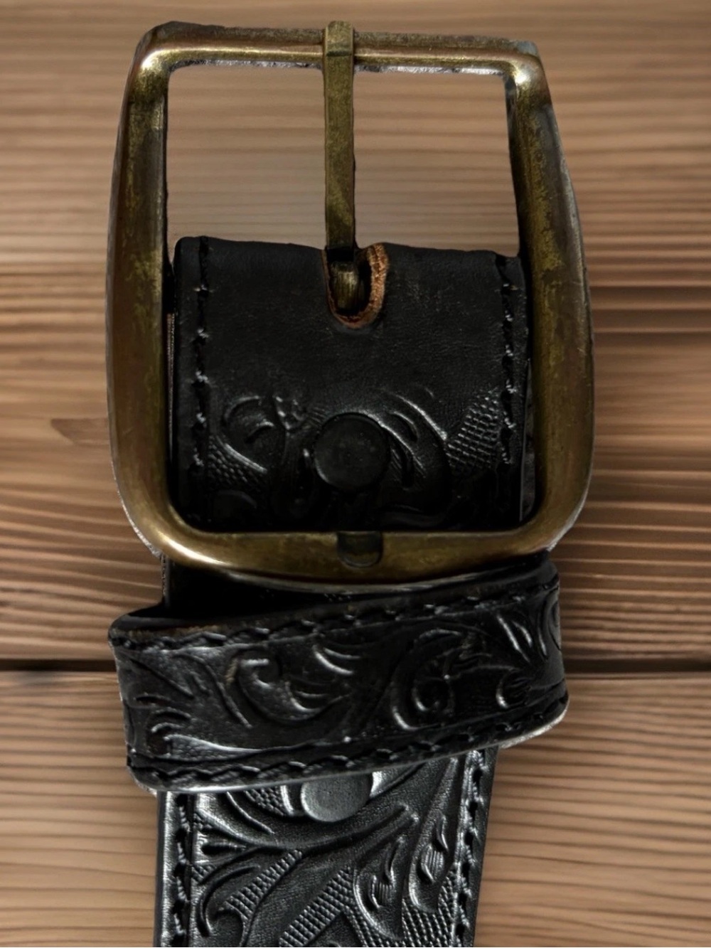 JUSTIN Belt Mens Size 45 Black Tooled Leather Classic Longhorn C11193 Western - Picture 4 of 7